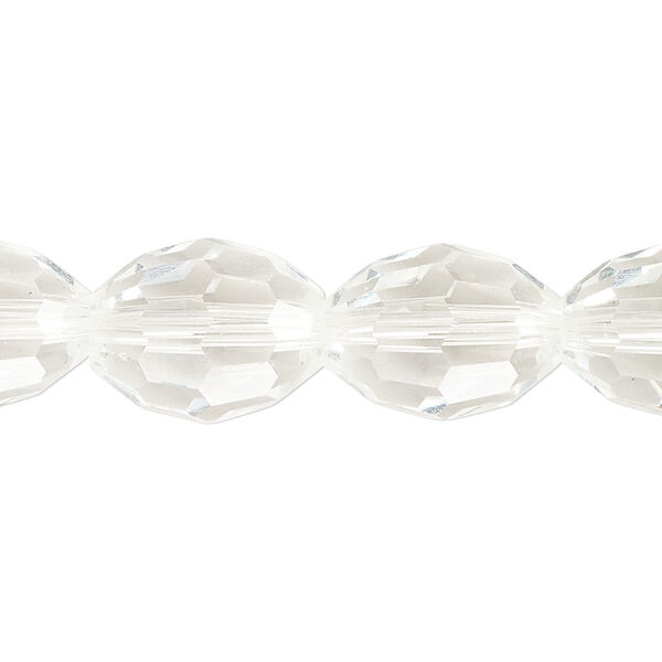 Bead, glass, clear, 15x11mm-16x12mm faceted oval. Sold per 8-inch strand, approximately 10 beads. image number 0