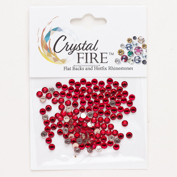 Flat back 144pk light Siam foil back, Crystal Fire® 3.00-3.12mm hotfix round SS12 image number 0
