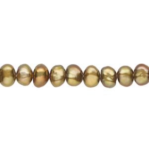 Pearl, cultured freshwater (dyed), bronze, 5-6mm flat round, C grade, Mohs hardness 2-1/2 to 4. Sold per 15-1/2" to 16" strand.