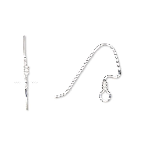 Ear wire, silver-plated brass, 18mm perfect balance angular fishhook with 2.5mm coil and open loop, 22 gauge. Sold per pkg of 5 pairs. image number 0