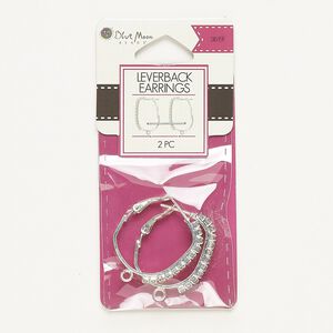 Earring leverback 1pkg2 "pewter" (zinc-based alloy), 28mm / open loop, silver-finished / acrylic clear 1 pair