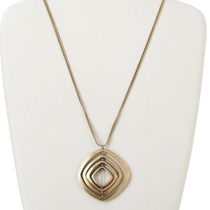 Necklace, antiqued brass-finished "pewter" (zinc-based alloy), steel and brass, 56x55mm graduated diamond, 24 inches with 4-inch extender chain and lobster claw clasp. Sold individually.