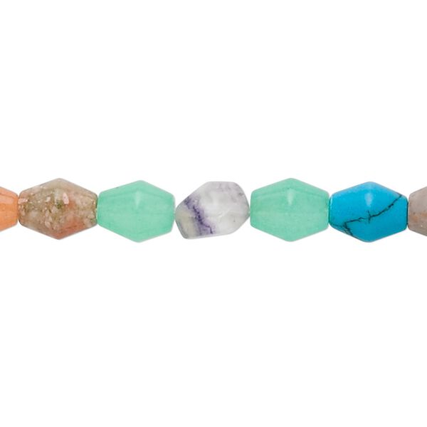 Multi-gemstone / glass 1pkg1, double cone bead 15.5-16 inch 8x6mm image number 0