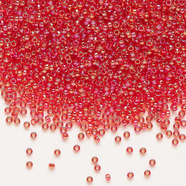Seed bead, Miyuki, glass, pkg/250g, #15 rocaille, translucent rainbow red (RR-254). image number 0