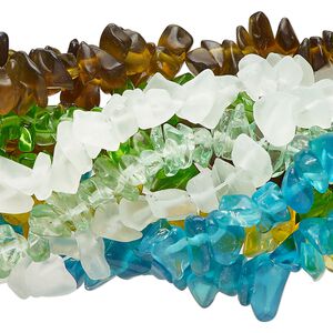 Bead mix, glass, mixed colors, small to extra-large chip. Sold per pkg of (10) 36-inch strands.