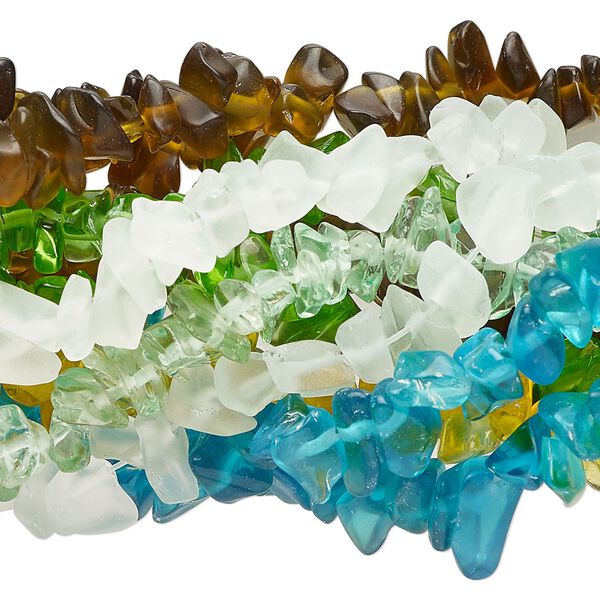 Bead mix, glass, mixed colors, small to extra-large chip. Sold per pkg of (10) 36-inch strands. image number 0