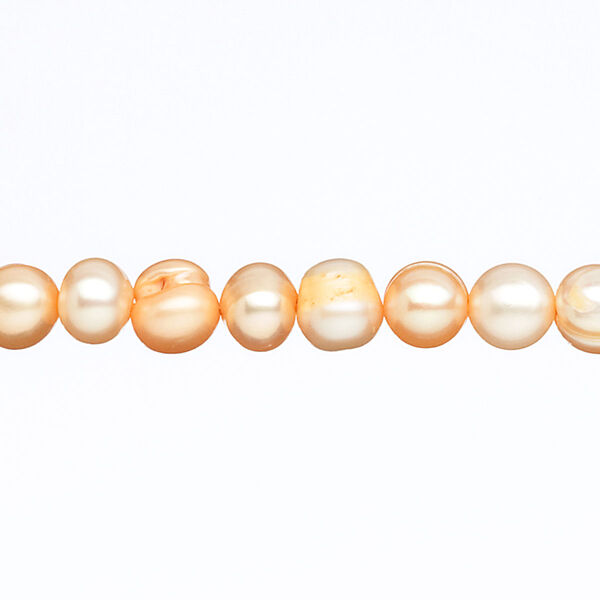 Pearl, cultured freshwater (dyed), apricot, 5-6mm semi-round, C grade, Mohs hardness 2-1/2 to 4. Sold per 16-inch strand. image number 0