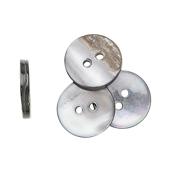 Button, black lip shell (natural), 15mm round, Mohs hardness 3-1/2. Sold per pkg of 50. image number 0