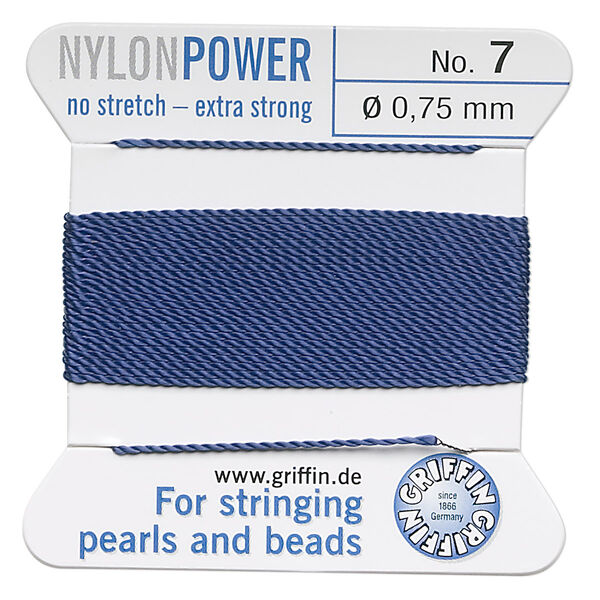 Thread, Griffin, nylon, dark blue, size #7. Sold per 2-meter card (approximately 78 inches). image number 0