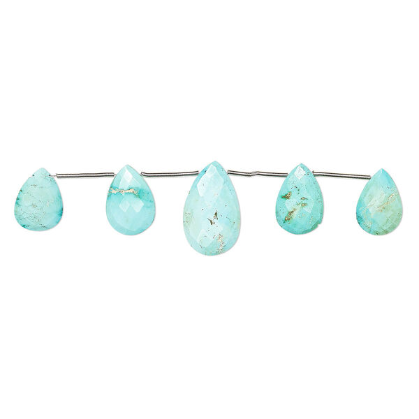 Bead, Imperial Crown turquoise (natural), 15x10mm-21x13mm and 21x14mm-24x16mm hand-cut top-drilled faceted puffed teardrop, C+ grade, Mohs hardness 5 to 6. Sold per 5-piece set. image number 0