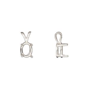 Pendant, Sure-Set™, sterling silver, 8x6mm pre-notched 4-prong oval basket setting. Sold individually.