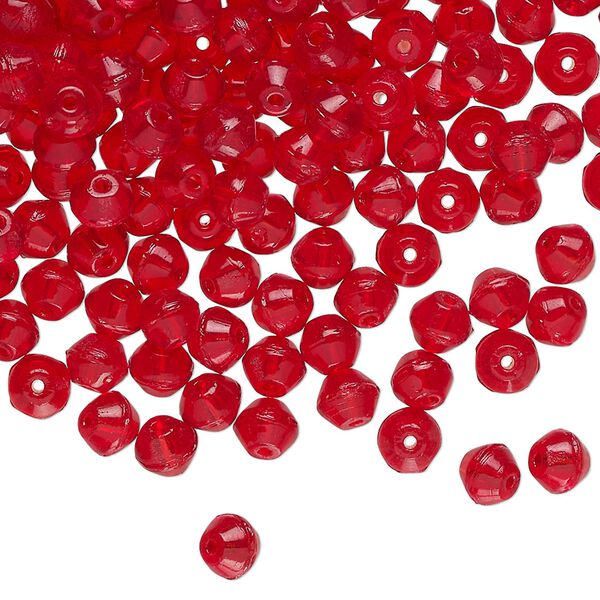Bead, Czech pressed glass, translucent red, 4mm bicone. Sold per 1-ounce pkg, approximately 275 beads. image number 0