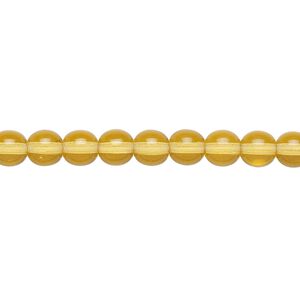Bead, Czech glass druk, transparent honey, 6mm round. Sold per 15-1/2" to 16" strand.