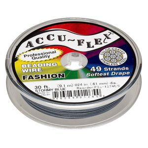 Beading wire, Accu-Flex®, nylon and stainless steel, stormy blue, 49 strand, 0.024-inch diameter. Sold per 30-foot spool.
