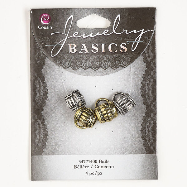 Bead assortment, antique silver- and antique gold-finished "pewter" (zinc-based alloy), 10mm fancy barrel. Sold per pkg of 4. image number 0