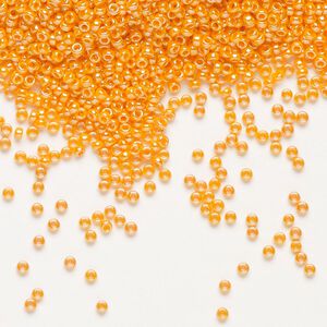 Seed bead, Miyuki, glass, pkg/250g, #15 rocaille, opaque luster mandarin (RR-423).