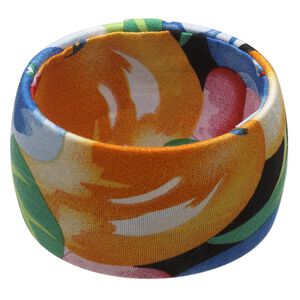 Bracelet, bangle, acrylic and cotton, multicolored, 44mm wide with floral design, 8 inches. Sold individually.