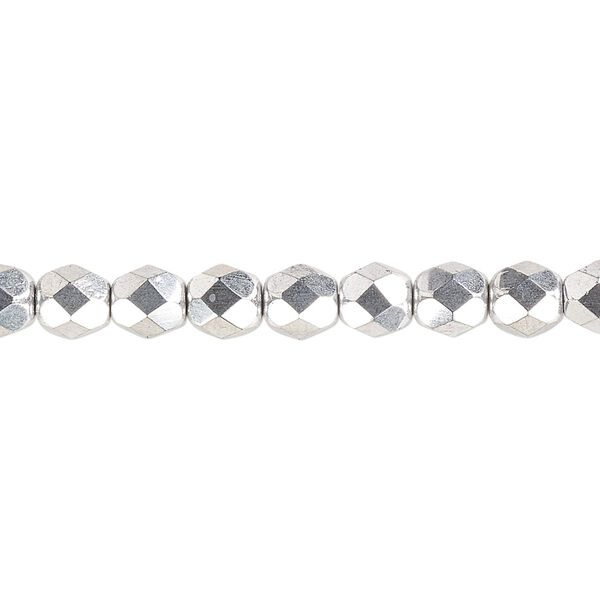 Bead, Czech fire-polished glass, opaque metallic silver, 6mm faceted round. Sold per pkg of 1,200 (1 mass). image number 0