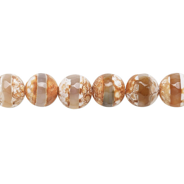 Bead, agate (dyed / heated), brown / white / grey, 8mm faceted round, B- grade, Mohs hardness 6-1/2 to 7. Sold per 8-inch strand, approximately 25 beads. image number 0