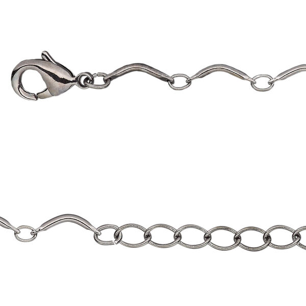 Chain, gunmetal-finished brass, 10x0.5mm curved tube, 36 inches with lobster claw clasp and 1-1/4 inch extender chain. Sold individually. image number 0