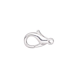 Clasp lobster claw 1pkg10 silver-plated, 14x9mm, brass 1-strand