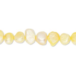 Pearl, cultured freshwater (dyed), canary, 6-7mm flat-sided potato, D grade, Mohs hardness 2-1/2 to 4. Sold per 16-inch strand.