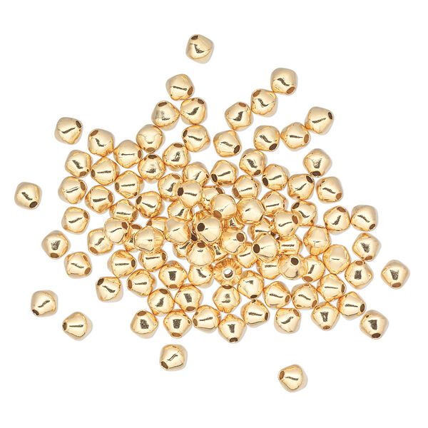 Bead, gold-plated brass, 4mm double cone. Sold per pkg of 100. image number 0