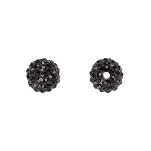 Bead, glass rhinestone / epoxy / resin, black, 10mm round. Sold individually.