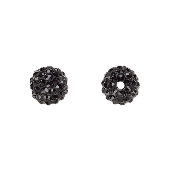 Bead, glass rhinestone / epoxy / resin, black, 10mm round. Sold individually. image number 0