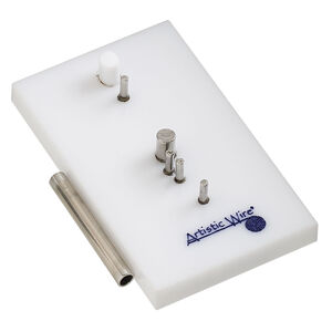 Jig, Artistic Wire&reg; Findings Forms&trade;, Beadalon&reg;, hook-and-eye clasp, acrylic / steel / stainless steel, white and blue, 2 x 1-1/4 inch rectangle. Sold per 2-piece set.