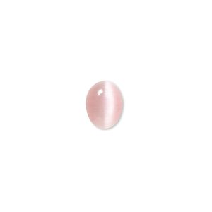 Cabochon, cat's eye glass (fiber optic glass), pink, 10x8mm calibrated oval, quality grade. Sold per pkg of 10.