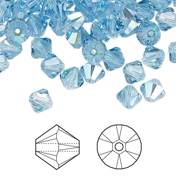 Bead 144pk aquamarine shimmer, Crystal Passions® 6mm bicone 5328 image number 0