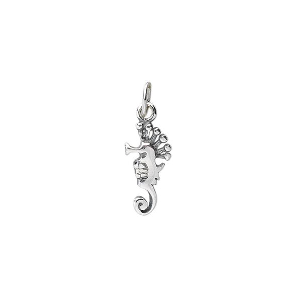 Charm, sterling silver, 13x7mm seahorse. Sold per pkg of 2. image number 0