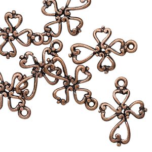 Drop, antique copper-finished "pewter" (zinc-based alloy), 16.5x14.5mm double-sided cross. Sold per pkg of 10.