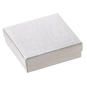 Box 1pkg6, paper and "cotton" filled, silver 3-1/2 x 3-1/2 x 1 inches square