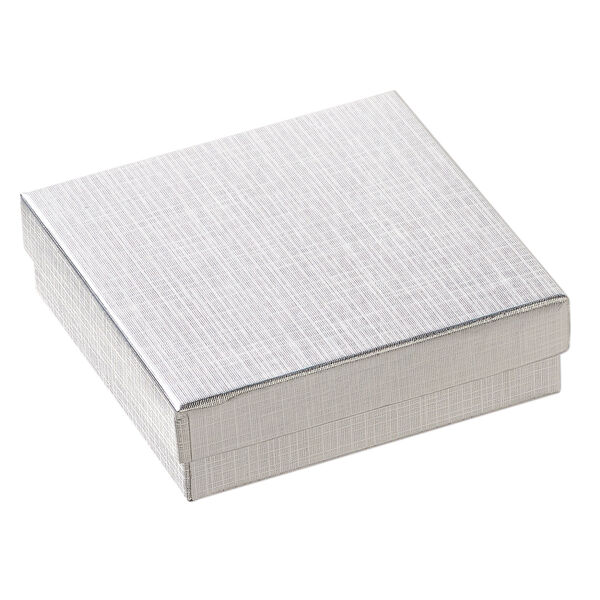 Box 1pkg6, paper and "cotton" filled, silver 3-1/2 x 3-1/2 x 1 inches square image number 0