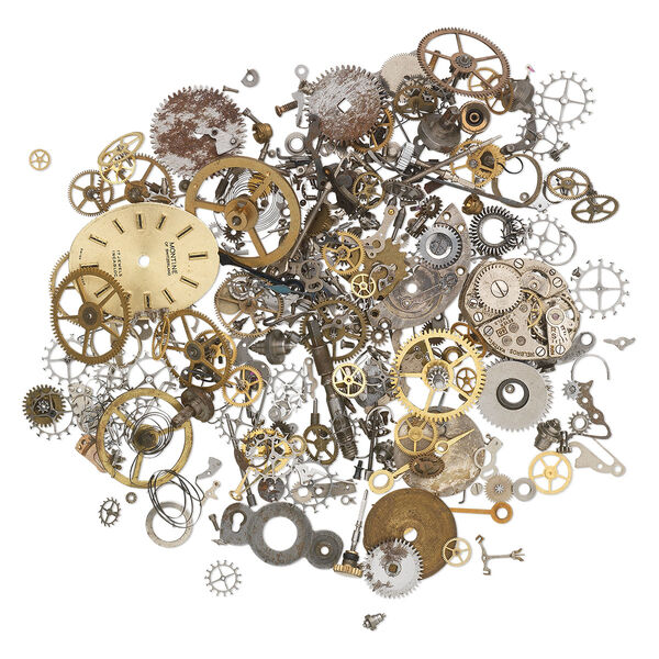 Watch component mix, mixed metal, 0.5-30mm mixed shape. Sold per 1-ounce pkg, approximately 40-240 pieces. image number 0