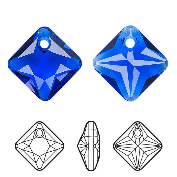 Drop 2pk majestic blue, Crystal Passions® 11.5mm pendant princess cut 6431 image number 0