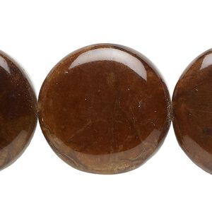 Bead, laminated leaf and resin (coated), brown, 25mm puffed flat round. Sold per 6-inch strand ,approximately 5 beads.