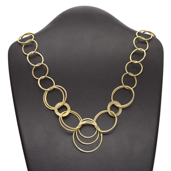 Chain, gold-finished copper, 24mm brushed round / 33mm brushed double round / 41mm brushed triple round, 36 inches with S-hook clasp. Sold individually. image number 0