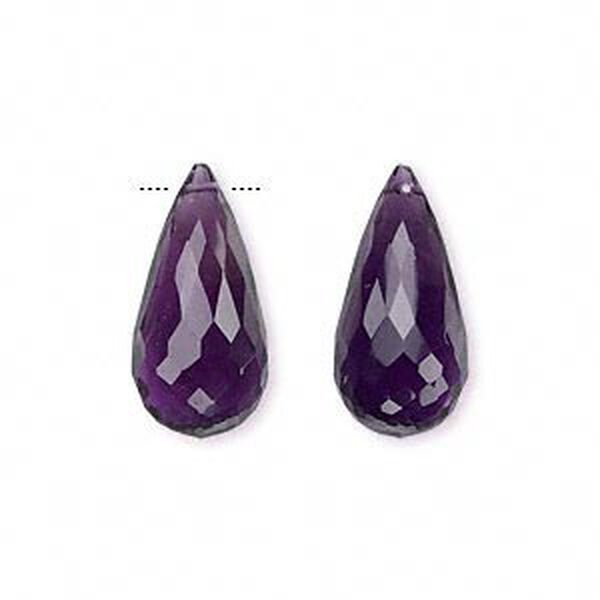 Bead, amethyst (natural), dark, 20x10mm hand-cut top-drilled faceted briolette, B grade, Mohs hardness 7. Sold per pkg of 2. image number 0
