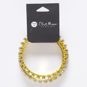 Bracelet mix, bangle, glass / nylon / enamel / gold-finished steel, yellow / pale yellow / clear, (1) 3mm / (1) 5mm / (2) 6mm wide, 8 inches. Sold per pkg of 4.