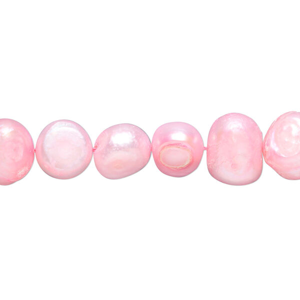 Pearl, cultured freshwater (dyed), old rose, 7-8mm flat-sided potato, D grade, Mohs hardness 2-1/2 to 4. Sold per 15-inch strand. image number 0