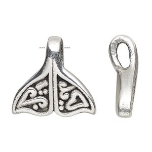 Pendant, antiqued fine silver, electroformed, 25x23.5mm single-sided whale tail with 6.5x3mm hole. Sold individually.