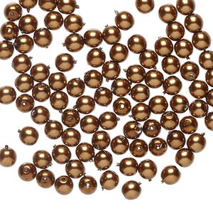 Bead 1pkg100 Czech pearl-coated glass druk, opaque sienna brown, 4mm round.