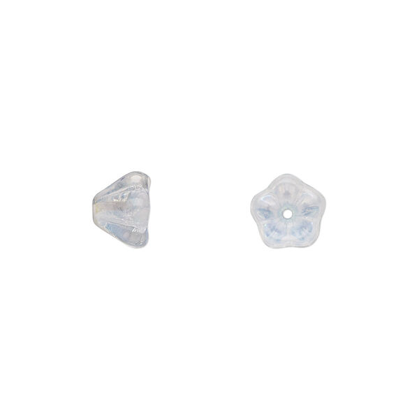 Bead, Czech pressed glass, clear AB, 8.5x6.5mm flower. Sold per 15-1/2" to 16" strand, approximately 80 beads. image number 0