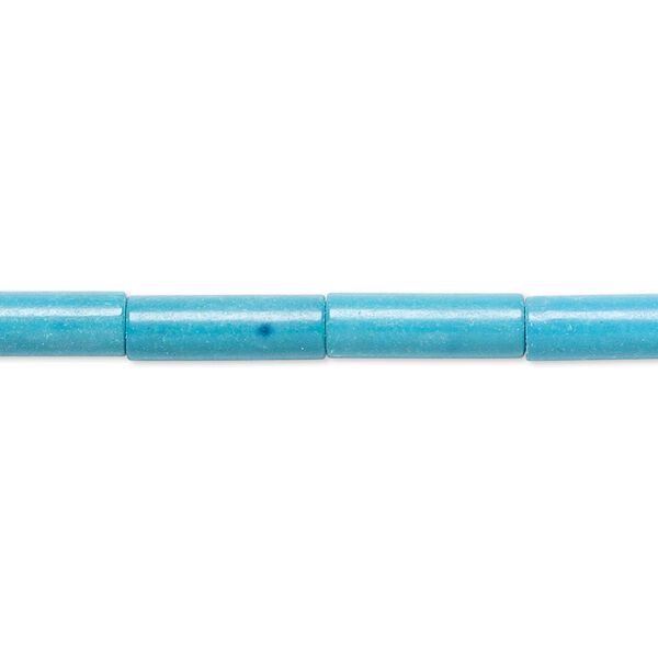Bead, magnesite (dyed / stabilized), teal, 13x4mm round tube, C grade, Mohs hardness 3-1/2 to 4. Sold per 15-inch strand. image number 0
