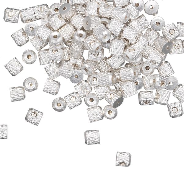 Crimp, Screw-Tite Crimps™, silver-plated copper, 3.5mm barrel, for wire up to 0.024 inches. Sold per pkg of 144 (1 gross). image number 0
