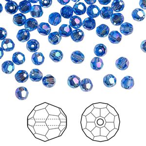 Bead 720pk sapphire shimmer 2X, Swarovski® 4mm round 5000