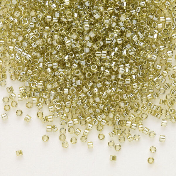 Seed bead, Delica®, glass, pkg/50g, #11 round, translucent gold luster golden olive (DB-0124). image number 0